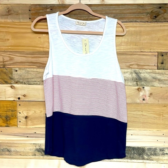Doe & Rae size large red, white, blue color block soft and stretch cotton tank - Picture 1 of 6